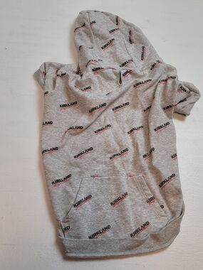 Kirkland Signature Gray Dog Hoodie with Black & Red Logo Print